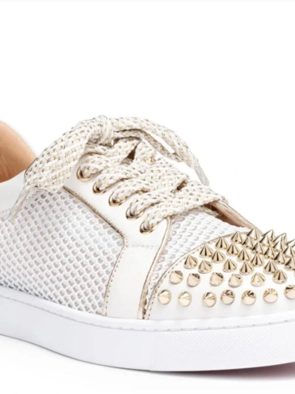 CHRISTIAN LOUBOUTIN Vieira light gold leather spike sneakers - size 39